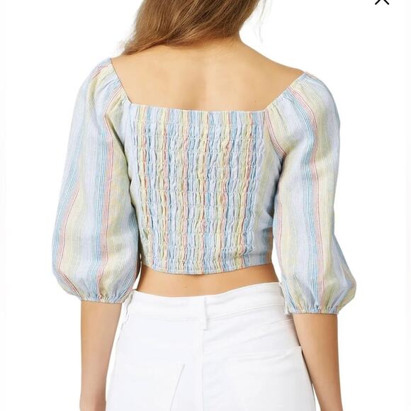 Moon River Tie Front Balloon Sleeve Top - Picture 3 of 8